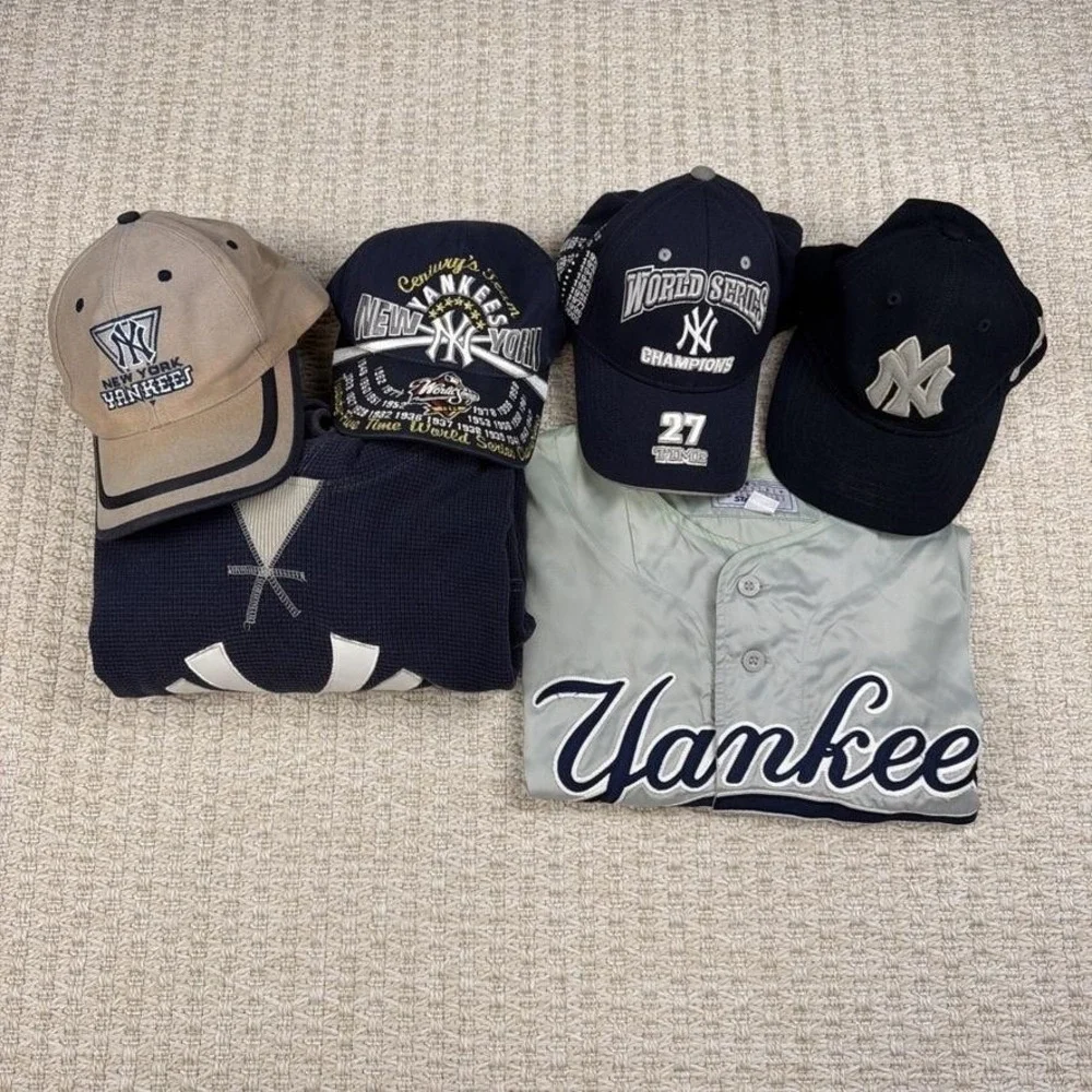 VTG New York Yankees Lot Mens 2XL Jersey Hoodie 4 Hats MLB Baseball Mixed Brands